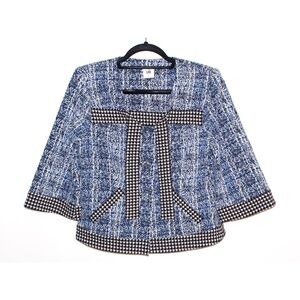 Cabi "21 Club" Blue Matrix Twill Jacquard Flare Sleeve Tailored Jacket